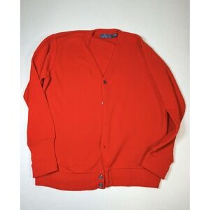 Van Heusen Sweater Mens Large Red Acrylic V Neck Button Cardigan USA Classic